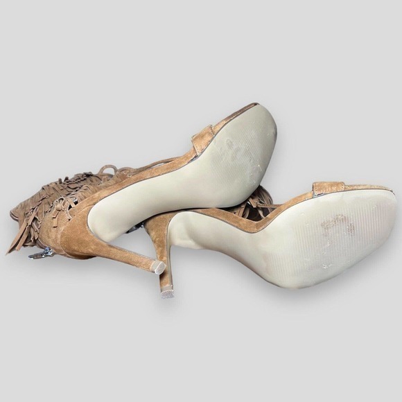 Steve Madden Womens Shay Sandal High Heel Shoes Brown Suede Fringe Tassel Zip 8M - Picture 9 of 11